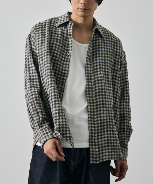 KEY TIMEZ(キータイムズ)の「【is-ness/イズネス】Ripple Check Shirt(シャツ/ブラウス・メンズ・グレー・L/M)」の1枚目の写真