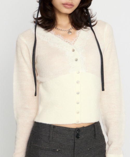 LAGUA GEM(ラグアジェム)の「FRONT LACE WAIST RIB ニット(ニット/セーター・レディース・ミント/ブラック/オフホワイト・FREE)」の1枚目の写真