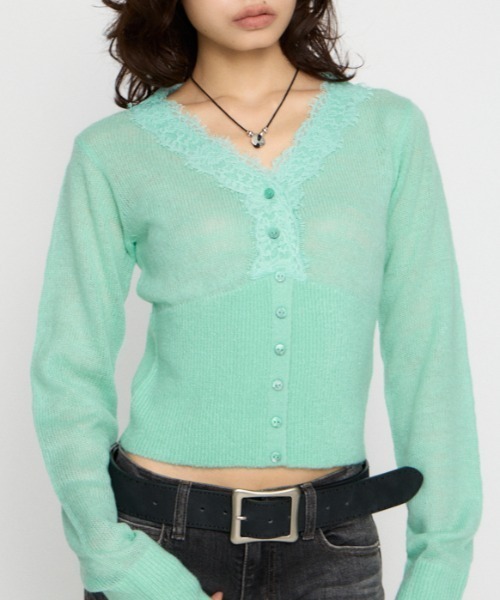LAGUA GEM(ラグアジェム)の「FRONT LACE WAIST RIB ニット(ニット/セーター・レディース・ミント/ブラック/オフホワイト・FREE)」の3枚目の写真