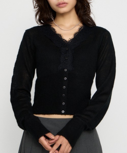 LAGUA GEM(ラグアジェム)の「FRONT LACE WAIST RIB ニット(ニット/セーター・レディース・ミント/ブラック/オフホワイト・FREE)」の2枚目の写真