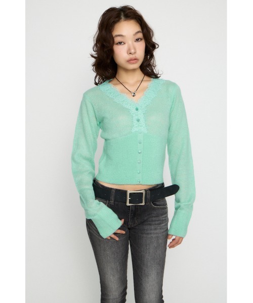 LAGUA GEM(ラグアジェム)の「FRONT LACE WAIST RIB ニット(ニット/セーター・レディース・ミント/ブラック/オフホワイト・FREE)」の4枚目の写真