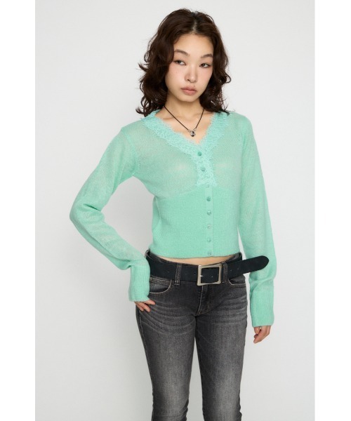 LAGUA GEM(ラグアジェム)の「FRONT LACE WAIST RIB ニット(ニット/セーター・レディース・ミント/ブラック/オフホワイト・FREE)」の5枚目の写真
