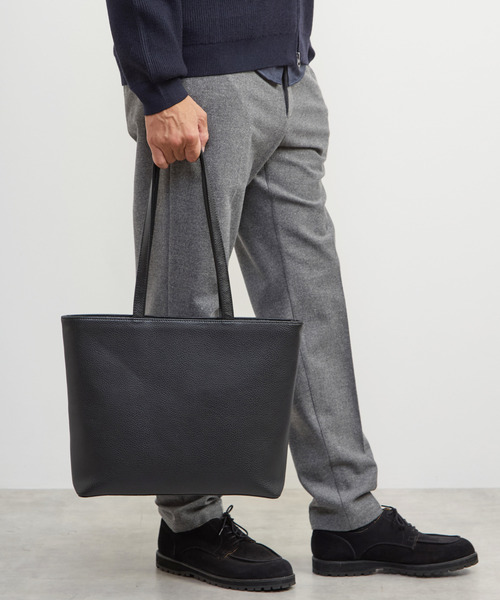 MEN'S MELROSE(メンズメルローズ)の「スプリットレザーミッドサイズトート(トートバッグ・メンズ・ブラック・9)」の1枚目の写真
