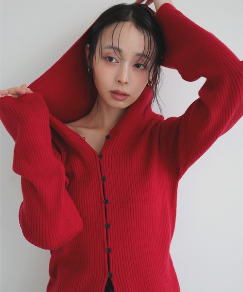 LIAN（リアン）の「ボタンフードリブカーディガン（カーディガン/ボレロ・レディース・アイボリー/ブラウン/グレー/レッド/ブラック・FREE）」の5枚目の写真