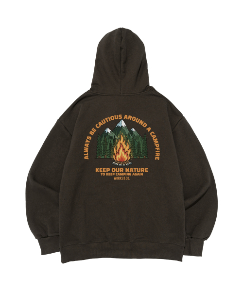 WORKS & CO.(ワークス アンド コー)の「CAMP FIREフードTシャツ(カーキ)(パーカー・レディース・その他・M-L/XL-XXL/S-M/L-XL/S/M/L/XL)」の2枚目の写真