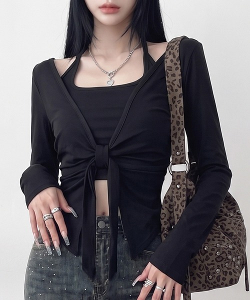 non-hedge（ノンヘッジ）の「キャミクロスプルオーバーキャミソールセット（Tシャツ/カットソー・レディース・ブラック/オフホワイト/チャコールグレー・FREE）」の16枚目の写真