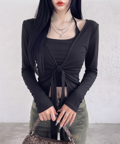 non-hedge（ノンヘッジ）の「キャミクロスプルオーバーキャミソールセット（Tシャツ/カットソー・レディース・ブラック/オフホワイト/チャコールグレー・FREE）」の17枚目の写真