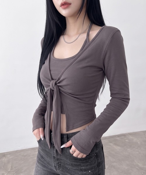 non-hedge（ノンヘッジ）の「キャミクロスプルオーバーキャミソールセット（Tシャツ/カットソー・レディース・ブラック/オフホワイト/チャコールグレー・FREE）」の15枚目の写真