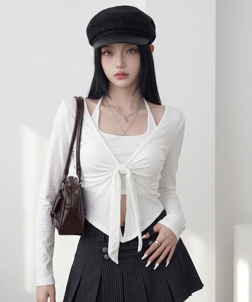non-hedge（ノンヘッジ）の「キャミクロスプルオーバーキャミソールセット（Tシャツ/カットソー・レディース・ブラック/オフホワイト/チャコールグレー・FREE）」の19枚目の写真