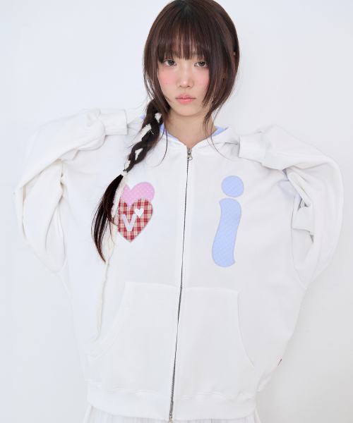 Video Jockey（ビデオジョッキー）の「VICKEY HEART アップリケ ジップアップパーカー [オフホワイト]（パーカー・レディース・アイボリー・MEDIUM/SMALL）」の5枚目の写真