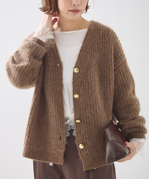 journal standard L'essage(ジャーナルスタンダードレサージュ)の「AMYRIS ニットカーディガン(カーディガン/ボレロ・レディース・ブラウン/ピンク/ネイビー・FREE)」の1枚目の写真