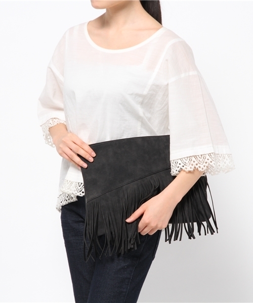 one after another NICE CLAUP(ワンアフターアナザーナイスクラップ)の「【ナイスクラップ】フリンジ2WAYショルダーバッグ(ショルダーバッグ・レディース・キャメル/マルチ/ブラック・FREE)」の13枚目の写真