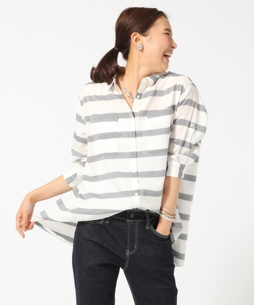 GLOBAL WORK（グローバルワーク）の「コットンテンセルロングシャツ7分袖/709537（シャツ/ブラウス・レディース・カーキ/その他/オレンジ系その他/ホワイト/その他2/オフホワイト・SMALL/LARGE/MEDIUM）」の6枚目の写真