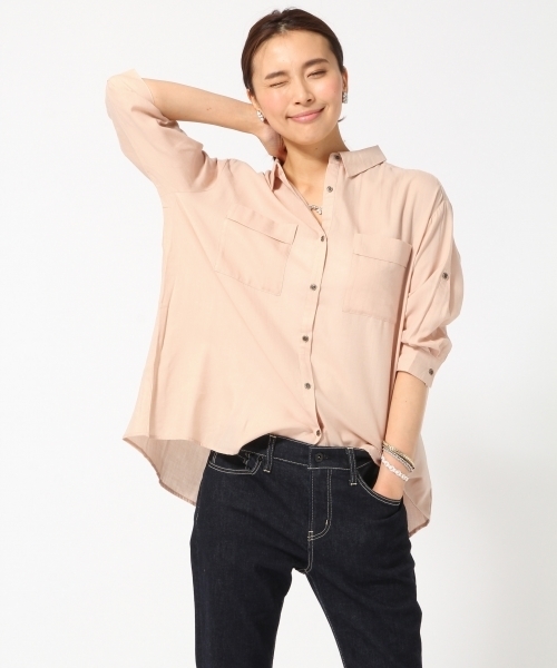 GLOBAL WORK（グローバルワーク）の「コットンテンセルロングシャツ7分袖/709537（シャツ/ブラウス・レディース・カーキ/その他/オレンジ系その他/ホワイト/その他2/オフホワイト・SMALL/LARGE/MEDIUM）」の4枚目の写真