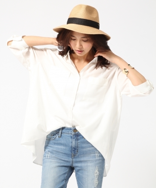 GLOBAL WORK（グローバルワーク）の「コットンテンセルロングシャツ7分袖/709537（シャツ/ブラウス・レディース・カーキ/その他/オレンジ系その他/ホワイト/その他2/オフホワイト・SMALL/LARGE/MEDIUM）」の2枚目の写真