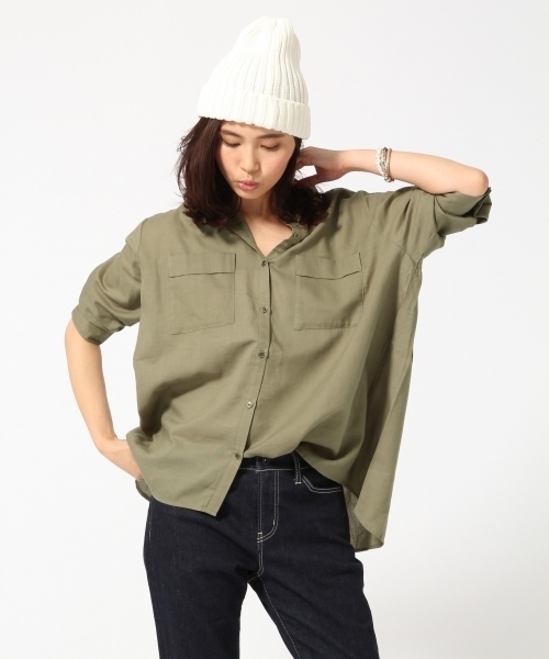 GLOBAL WORK（グローバルワーク）の「コットンテンセルロングシャツ7分袖/709537（シャツ/ブラウス・レディース・カーキ/その他/オレンジ系その他/ホワイト/その他2/オフホワイト・SMALL/LARGE/MEDIUM）」の3枚目の写真