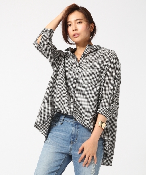 GLOBAL WORK（グローバルワーク）の「コットンテンセルロングシャツ7分袖/709537（シャツ/ブラウス・レディース・カーキ/その他/オレンジ系その他/ホワイト/その他2/オフホワイト・SMALL/LARGE/MEDIUM）」の5枚目の写真