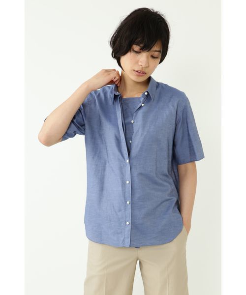 human woman(ヒューマンウーマン)の「綿麻シャンブレー3WAYブラウス(シャツ/ブラウス・レディース・ホワイト/ブルー・MEDIUM)」の10枚目の写真