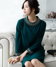 PourVous | 【結婚式・お呼ばれ対応ドレス】ビジュー クラシカルワンピース・パーティードレス(ドレス)