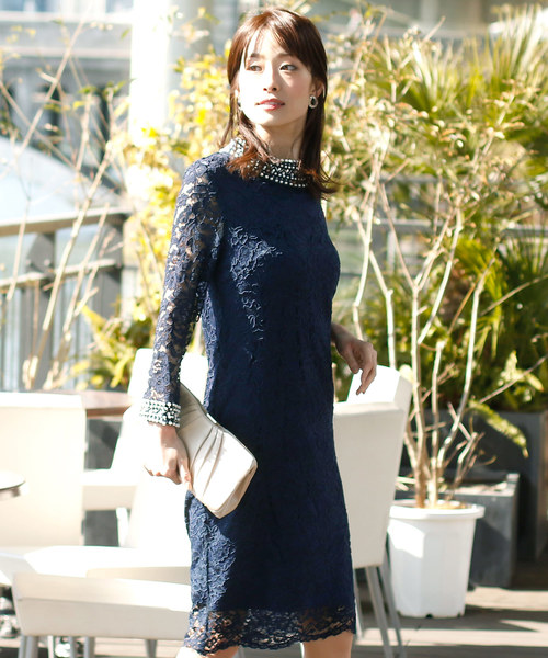 クラシカルワンピースドレス 大きいサイズ 七分袖&ミニ丈 結婚式