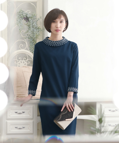 PourVous（プールヴー）の「クラシカルワンピースドレス大きいサイズ七分袖&ミニ丈結婚式フォーマルオケージョンドレスお呼ばれ 二次会 成人式（ドレス・レディース・ブラック/ベージュ/ネイビー/ブルー系その他/ブラック系その他/ダークグリーン・XL/L/M/4L/XXL/S）」の19枚目の写真