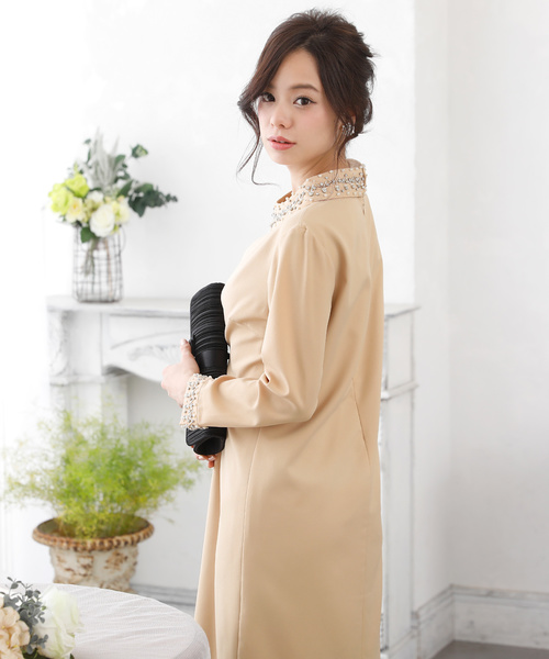 PourVous（プールヴー）の「クラシカルワンピースドレス大きいサイズ七分袖&ミニ丈結婚式フォーマルオケージョンドレスお呼ばれ 二次会 成人式（ドレス・レディース・ブラック/ベージュ/ネイビー/ブルー系その他/ブラック系その他/ダークグリーン・XL/L/M/4L/XXL/S）」の17枚目の写真