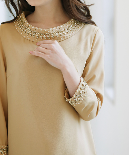 PourVous（プールヴー）の「クラシカルワンピースドレス大きいサイズ七分袖&ミニ丈結婚式フォーマルオケージョンドレスお呼ばれ 二次会 成人式（ドレス・レディース・ブラック/ベージュ/ネイビー/ブルー系その他/ブラック系その他/ダークグリーン・XL/L/M/4L/XXL/S）」の15枚目の写真