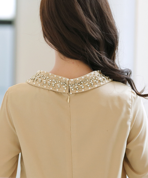 PourVous（プールヴー）の「クラシカルワンピースドレス大きいサイズ七分袖&ミニ丈結婚式フォーマルオケージョンドレスお呼ばれ 二次会 成人式（ドレス・レディース・ブラック/ベージュ/ネイビー/ブルー系その他/ブラック系その他/ダークグリーン・XL/L/M/4L/XXL/S）」の14枚目の写真