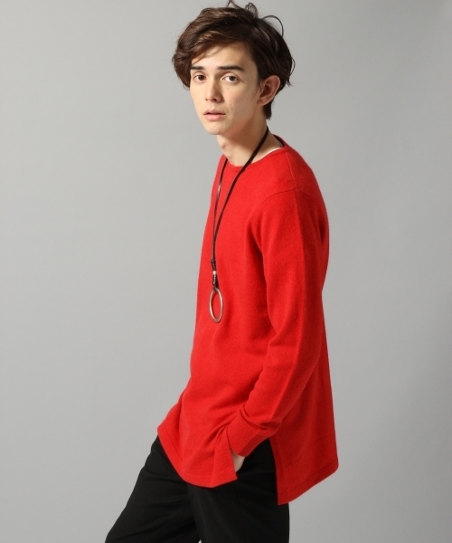 HARE（ハレ）の「【洗えるニット】カシミヤセミロングニット(HARE)（ニット/セーター・メンズ・オフホワイト/レッド/ブラック・SMALL/MEDIUM）」の3枚目の写真