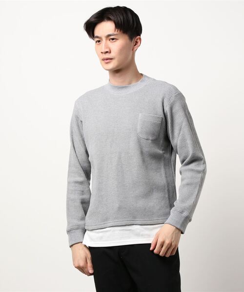 VIBGYOR（ヴィブジョー）の「VIBGYOR　Select／ﾎﾞﾄﾙﾈｯｸ　 FAKE-LONG 　ﾛﾝT /長袖　Tシャツ（Tシャツ/カットソー・メンズ・グレー系その他/カーキ/ホワイト・MEDIUM/LARGE）」の2枚目の写真