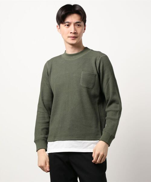 VIBGYOR（ヴィブジョー）の「VIBGYOR　Select／ﾎﾞﾄﾙﾈｯｸ　 FAKE-LONG 　ﾛﾝT /長袖　Tシャツ（Tシャツ/カットソー・メンズ・グレー系その他/カーキ/ホワイト・MEDIUM/LARGE）」の3枚目の写真
