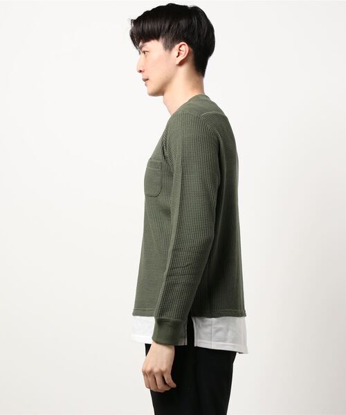 VIBGYOR（ヴィブジョー）の「VIBGYOR　Select／ﾎﾞﾄﾙﾈｯｸ　 FAKE-LONG 　ﾛﾝT /長袖　Tシャツ（Tシャツ/カットソー・メンズ・グレー系その他/カーキ/ホワイト・MEDIUM/LARGE）」の4枚目の写真