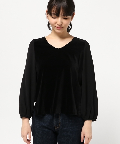 NATURAL BEAUTY BASIC（ナチュラルビューティーベーシック）の「ベルベットドッキングブラウス（シャツ/ブラウス・レディース・ブラック/ベージュ・SMALL/MEDIUM）」の3枚目の写真