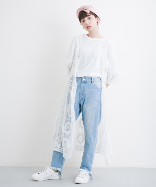 MERLOT（メルロー）の「カットオフテーパードデニムパンツ585-4527（デニムパンツ・レディース・ブルー/ライトブルー・FREE）」の2枚目の写真