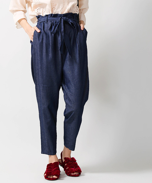 WEGO（ウィゴー）の「WEGO/リボンアンクルテーパードパンツ（スラックス・レディース・インディゴブルー/ブルー系その他4/ピンク系その他/ブラック/ダークインディゴブルー/オレンジ/その他1・LARGE/MEDIUM）」の4枚目の写真