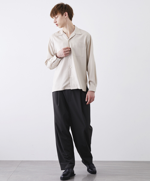 STUDIOUS(ステュディオス)の「【STUDIOUS】シャイニーツイルオープンカラーシャツ(シャツ/ブラウス・メンズ・ベージュ/ブラック/グリーン/ピンク・1/3/2)」の7枚目の写真