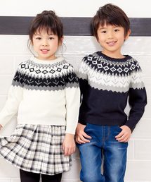 KOBE LETTUCE | ★キッズ★主役級トレンドアイテム！ノルディック柄ミドルゲージニットトップス/セーター/KIDS/ユニセックス/お揃い/親子/リンク[X2436]神戸レタス(ニット/セーター)