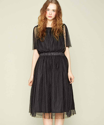 シロップ． | ドットチュールのゆらゆらプリーツワンピース(ドレス)