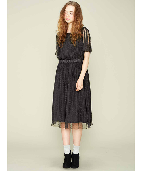 シロップ．（シロップ．）の「ドットチュールのゆらゆらプリーツワンピース（ドレス・レディース・ブラック/ベージュ・SMALL/MEDIUM/LARGE/X-LARGE/XX-LARGE）」の17枚目の写真