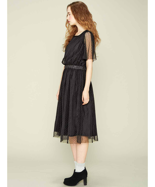 シロップ．（シロップ．）の「ドットチュールのゆらゆらプリーツワンピース（ドレス・レディース・ブラック/ベージュ・SMALL/MEDIUM/LARGE/X-LARGE/XX-LARGE）」の9枚目の写真