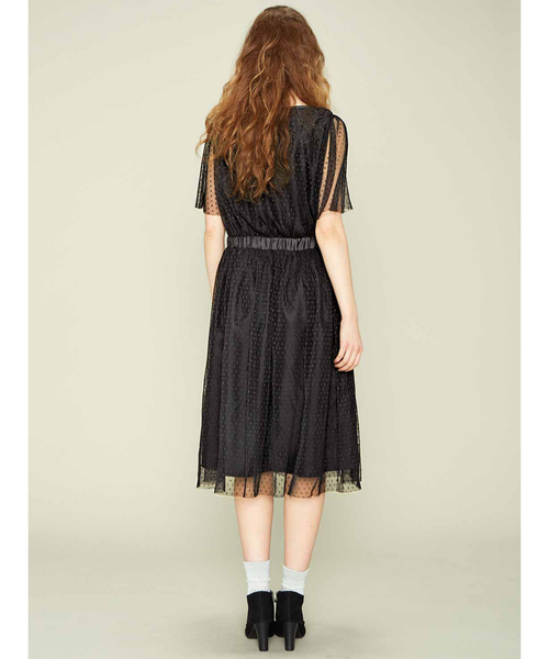 シロップ．（シロップ．）の「ドットチュールのゆらゆらプリーツワンピース（ドレス・レディース・ブラック/ベージュ・SMALL/MEDIUM/LARGE/X-LARGE/XX-LARGE）」の11枚目の写真