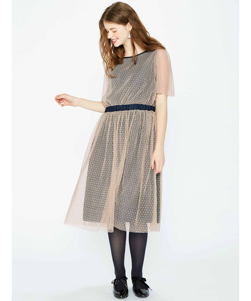 シロップ．（シロップ．）の「ドットチュールのゆらゆらプリーツワンピース（ドレス・レディース・ブラック/ベージュ・SMALL/MEDIUM/LARGE/X-LARGE/XX-LARGE）」の16枚目の写真