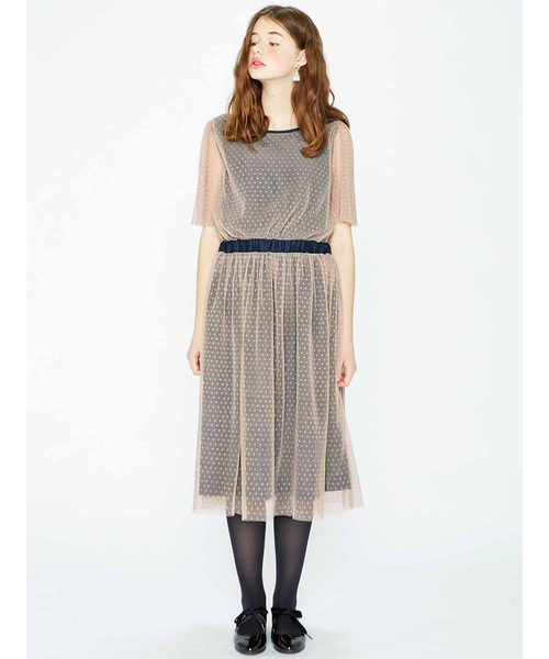 シロップ．（シロップ．）の「ドットチュールのゆらゆらプリーツワンピース（ドレス・レディース・ブラック/ベージュ・SMALL/MEDIUM/LARGE/X-LARGE/XX-LARGE）」の14枚目の写真