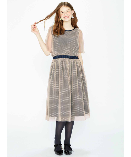 シロップ．（シロップ．）の「ドットチュールのゆらゆらプリーツワンピース（ドレス・レディース・ブラック/ベージュ・SMALL/MEDIUM/LARGE/X-LARGE/XX-LARGE）」の7枚目の写真