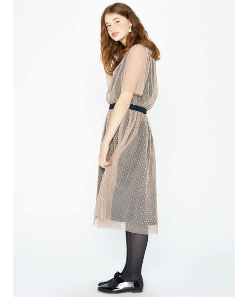 シロップ．（シロップ．）の「ドットチュールのゆらゆらプリーツワンピース（ドレス・レディース・ブラック/ベージュ・SMALL/MEDIUM/LARGE/X-LARGE/XX-LARGE）」の13枚目の写真