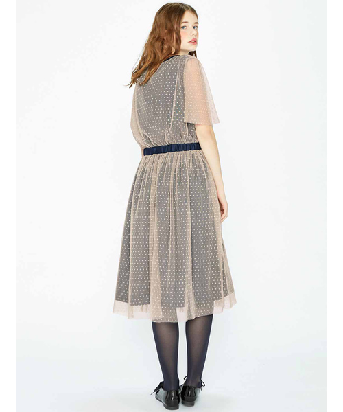 シロップ．（シロップ．）の「ドットチュールのゆらゆらプリーツワンピース（ドレス・レディース・ブラック/ベージュ・SMALL/MEDIUM/LARGE/X-LARGE/XX-LARGE）」の6枚目の写真