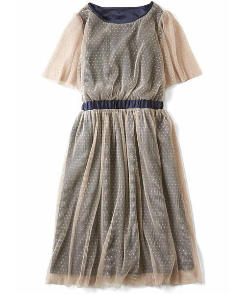 シロップ．（シロップ．）の「ドットチュールのゆらゆらプリーツワンピース（ドレス・レディース・ブラック/ベージュ・SMALL/MEDIUM/LARGE/X-LARGE/XX-LARGE）」の3枚目の写真