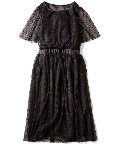 シロップ．（シロップ．）の「ドットチュールのゆらゆらプリーツワンピース（ドレス・レディース・ブラック/ベージュ・SMALL/MEDIUM/LARGE/X-LARGE/XX-LARGE）」の4枚目の写真