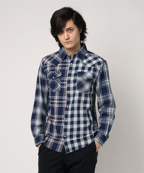 291295＝HOMME（ニーキューイチニーキューゴーオム）の「【Beno】　インディゴチェックシャツ（シャツ/ブラウス・メンズ・イエロー系その他/ブルー系その他/レッド系その他・2/3）」の2枚目の写真