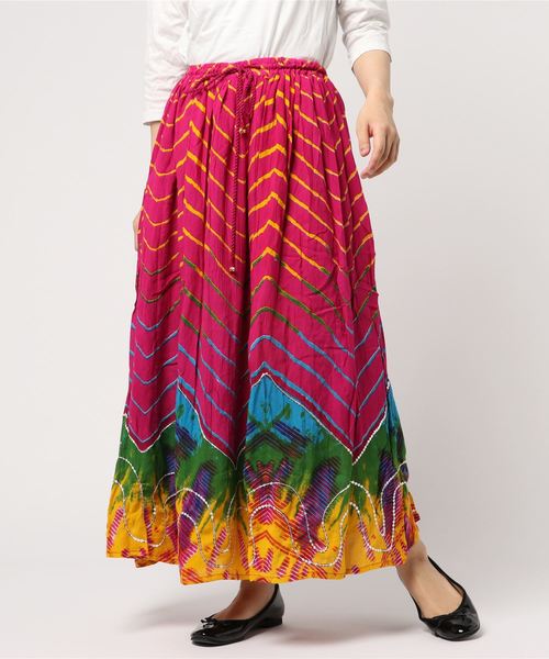 チャイハネ（チャイハネ）の「【チャイハネ】yul タイダイ風プリントスパンコール刺繍ロングスカート（スカート・レディース・ブラック/ブルー/ピンク/イエロー・FREE）」の16枚目の写真